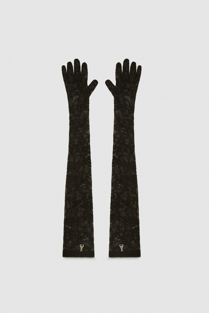 Black Patrizia Pepe Long Stretch Lace Gloves | YQC783406