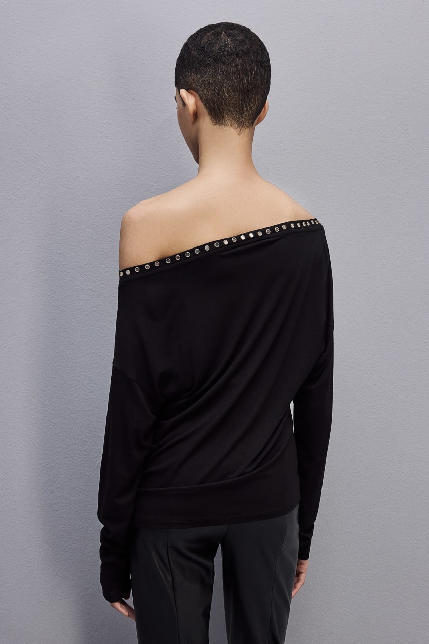 Black Patrizia Pepe Long-sleeved Jersey Sweater | SUE967821