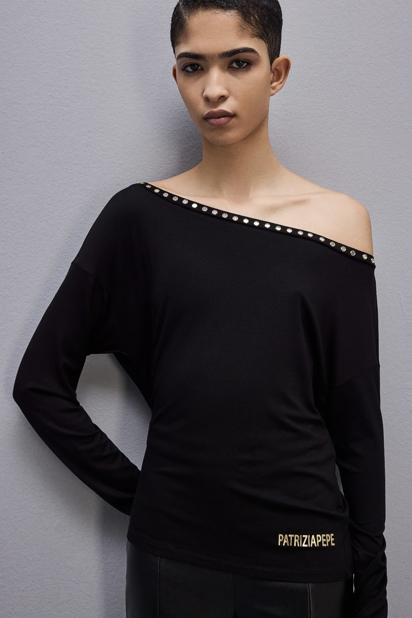 Black Patrizia Pepe Long-sleeved Jersey Sweater | SUE967821