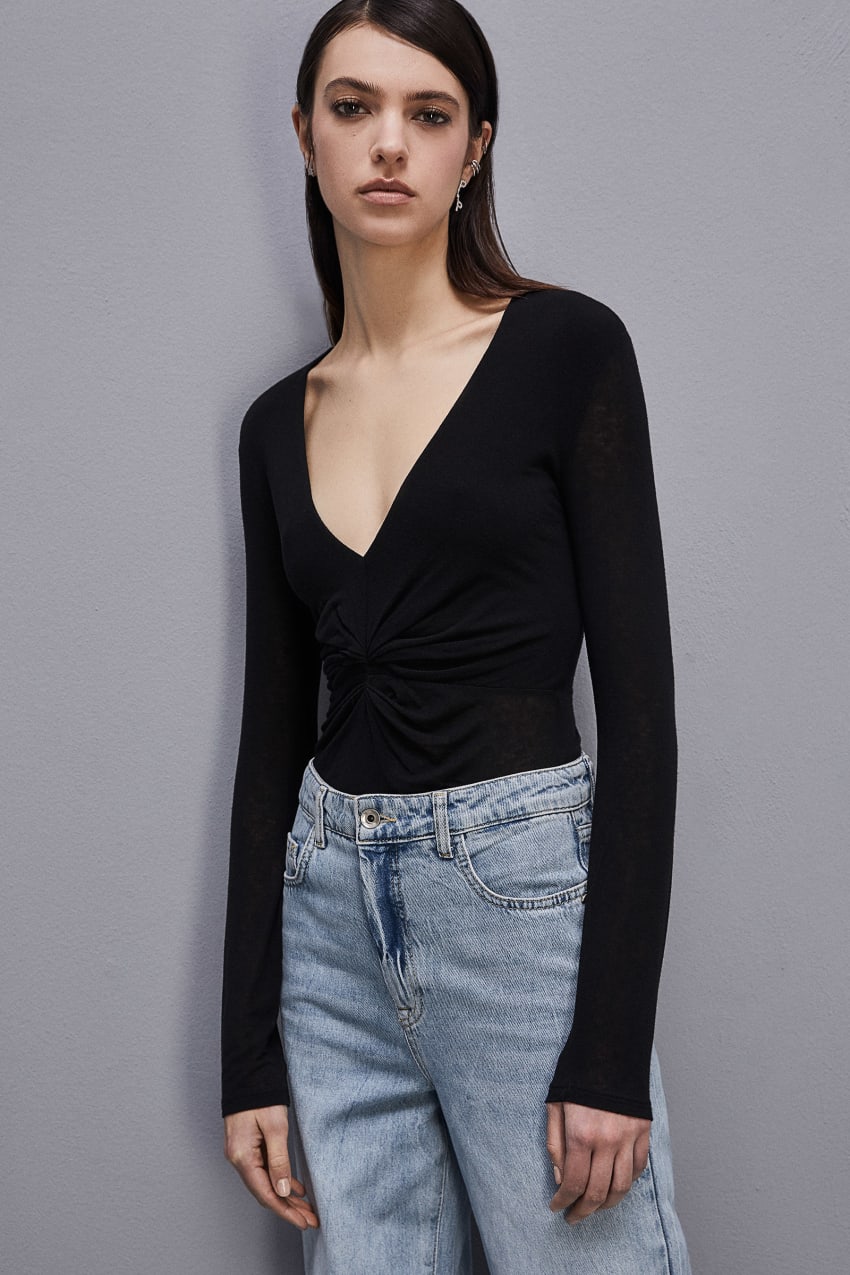 Black Patrizia Pepe Long-sleeved Jersey T-shirt | NDX830247