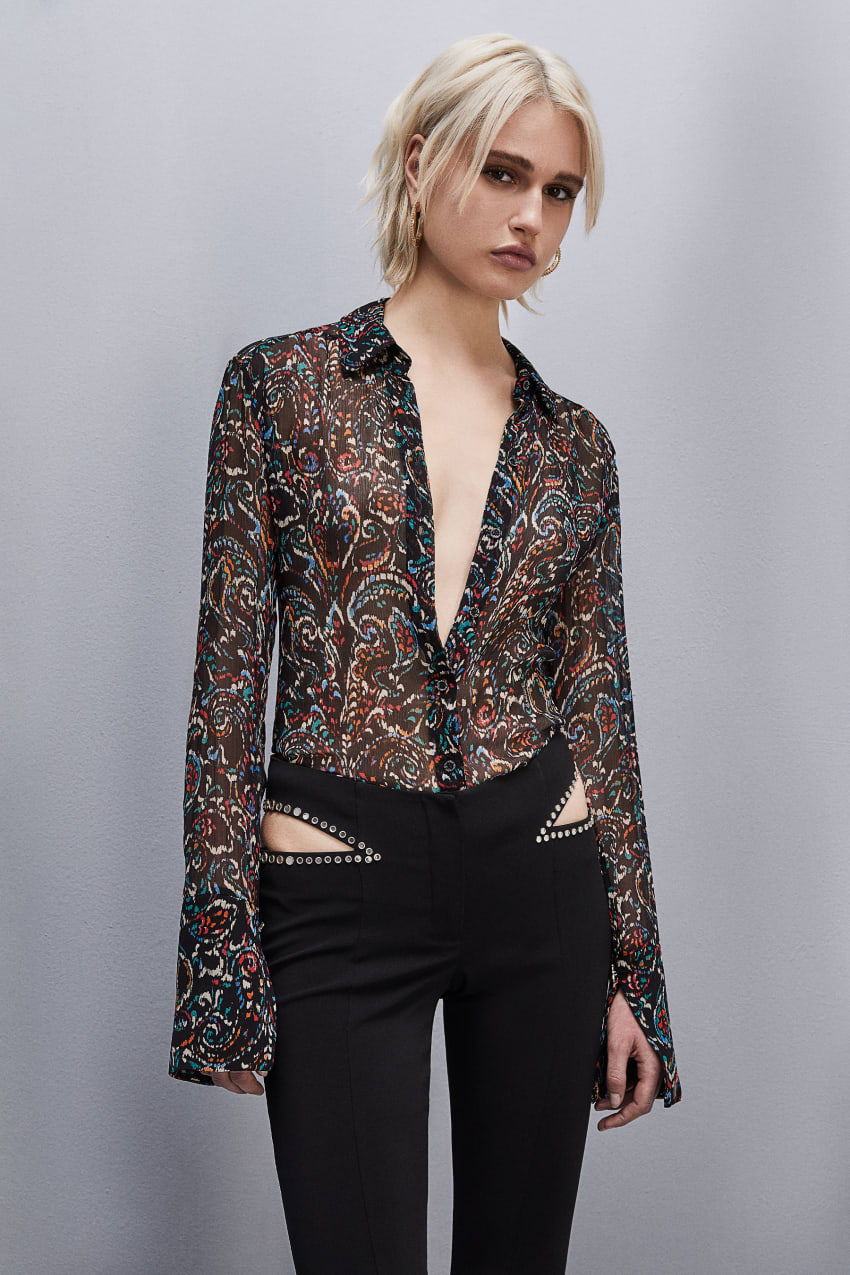 Black Patrizia Pepe Long-sleeved Printed Shirt | KJL497562