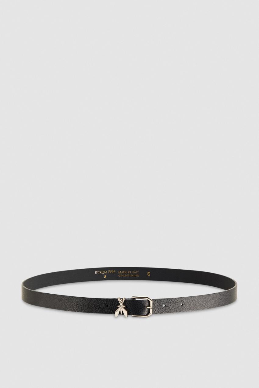 Black Patrizia Pepe Low-waist Hammered Leather Belt | BNW027396