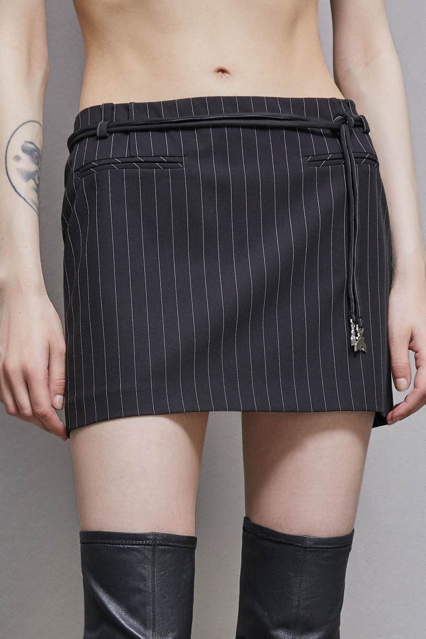 Black Patrizia Pepe Low-waisted Pinstripe Miniskirt | EWH948312