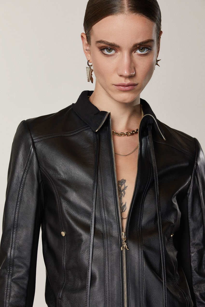 Black Patrizia Pepe Nappa Lambskin Jacket | UNV513906