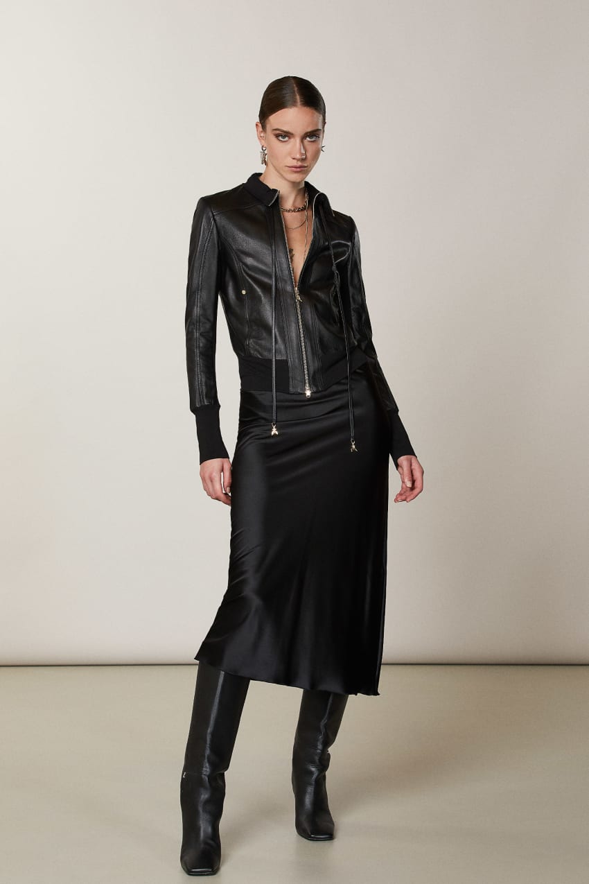 Black Patrizia Pepe Nappa Lambskin Jacket | UNV513906