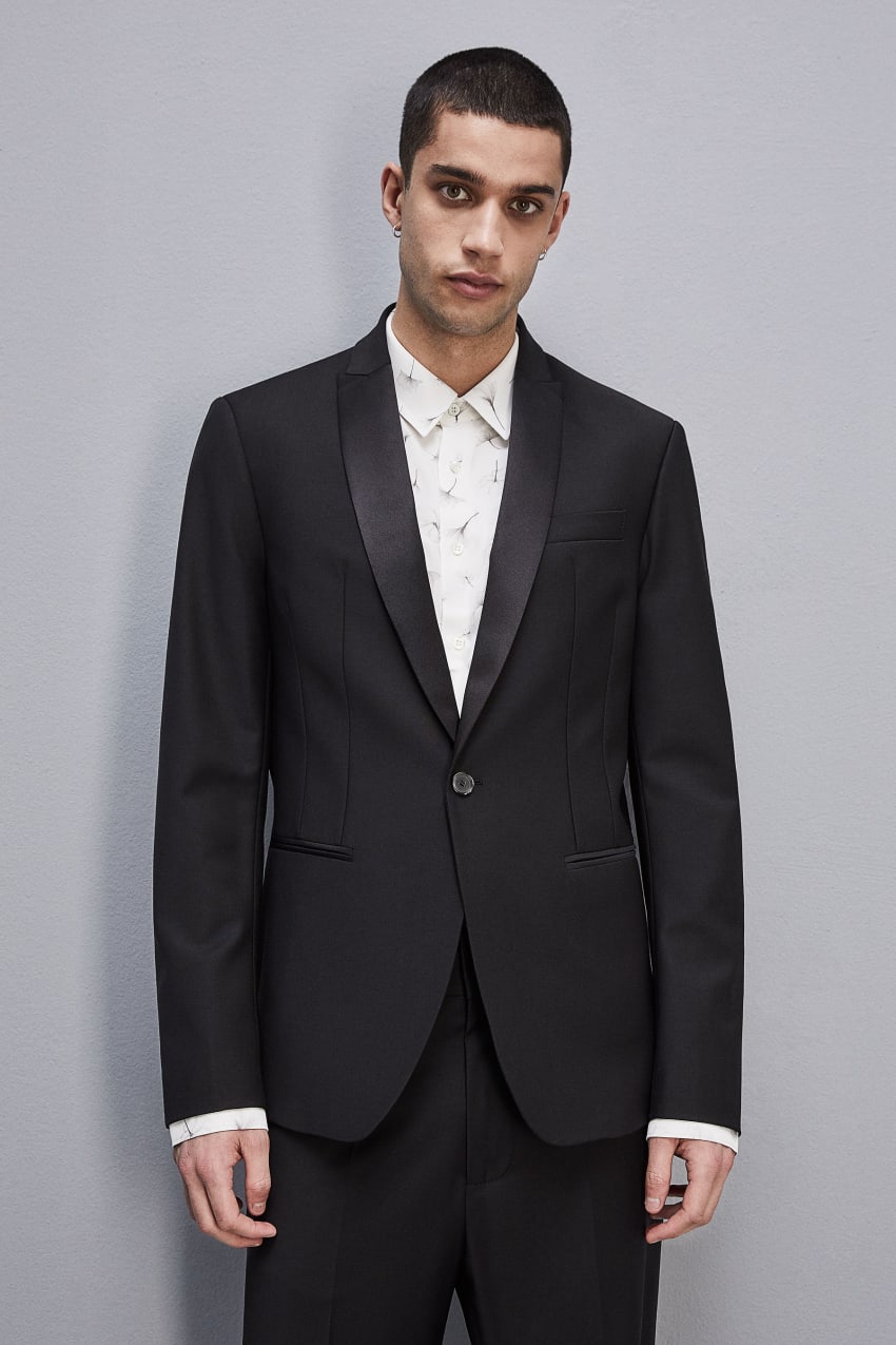 Black Patrizia Pepe One-button Tuxedo Jacket In Cool Wool | FLU534108