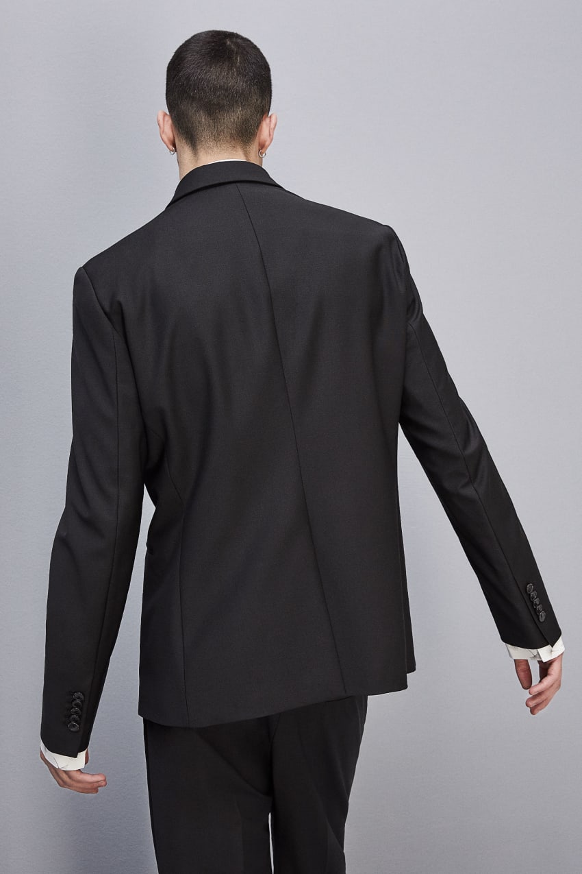 Black Patrizia Pepe One-button Tuxedo Jacket In Cool Wool | FLU534108