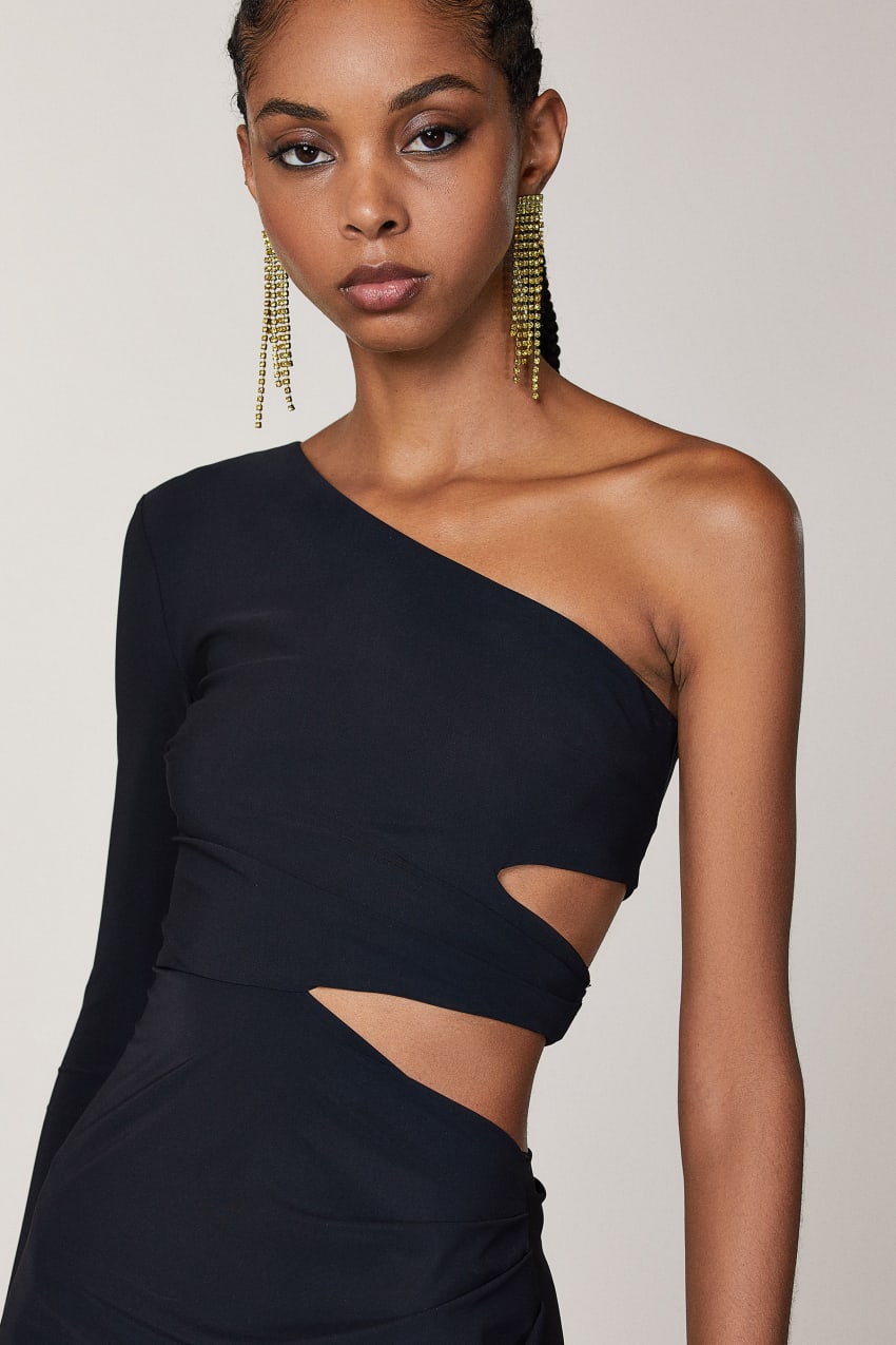 Black Patrizia Pepe One-shoulder Midi Dress | ESB182059