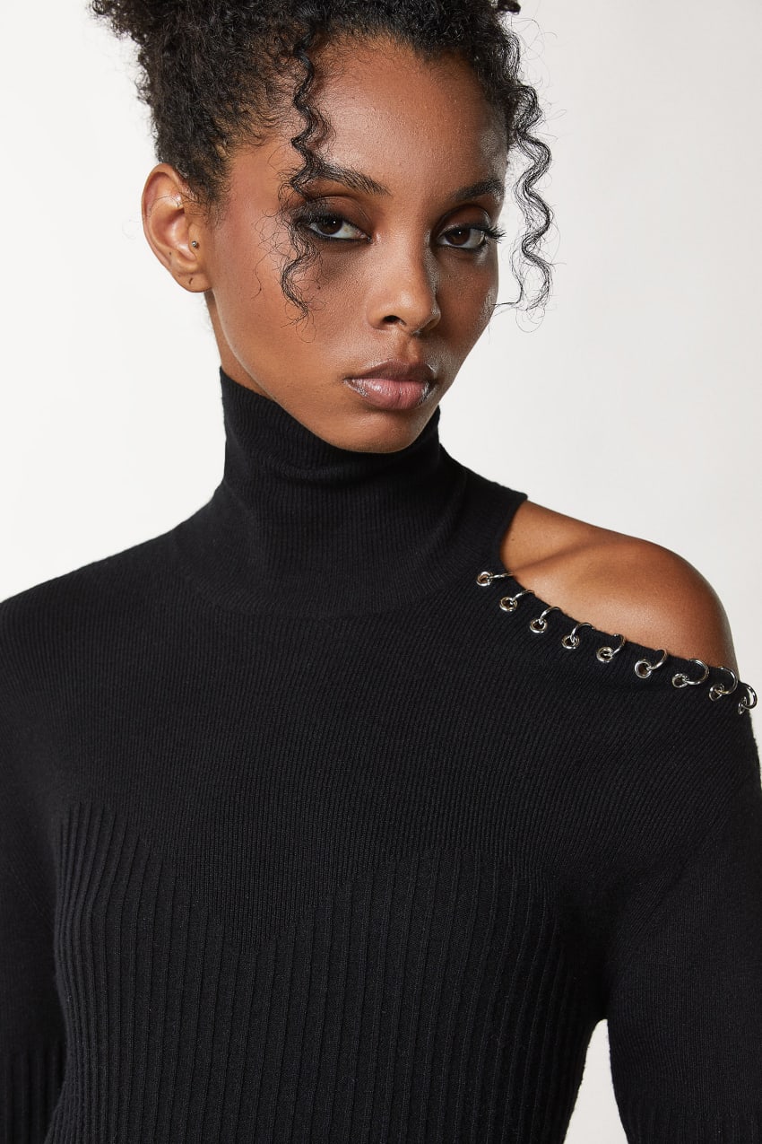 Black Patrizia Pepe Piercing Cut-out Sweater | NJF302857