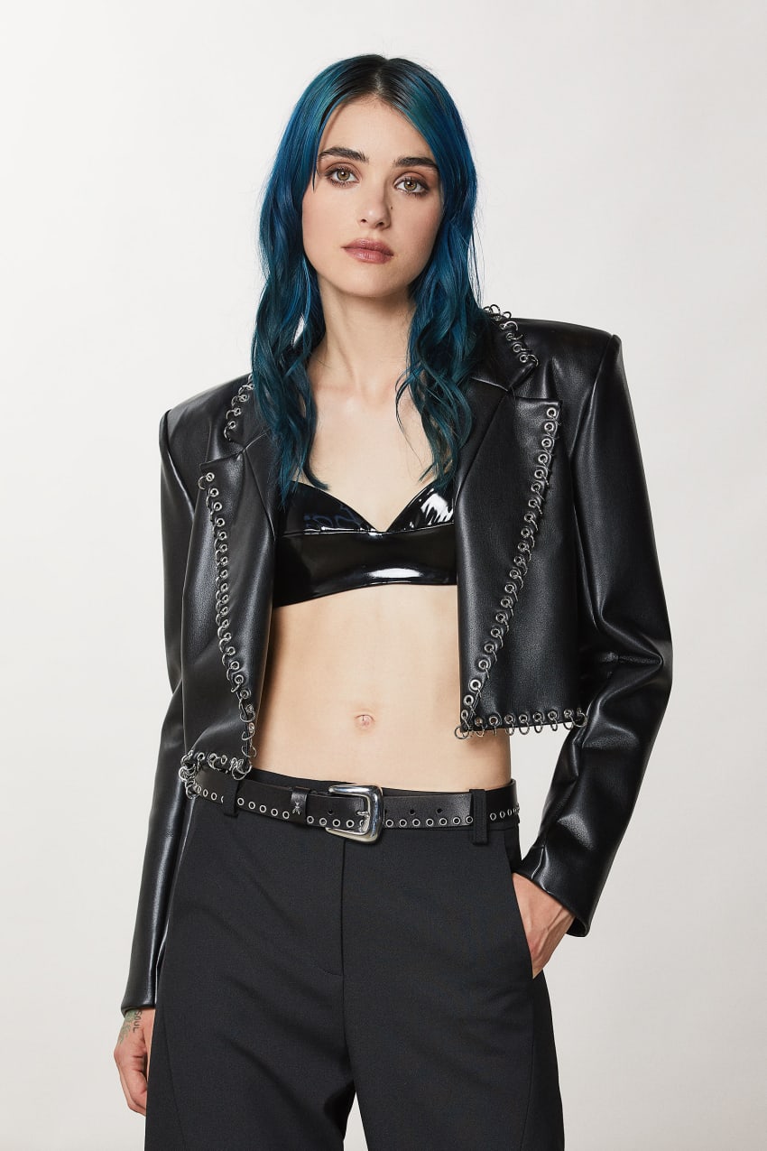 Black Patrizia Pepe Post Punk Cropped Jacket | ZES267493