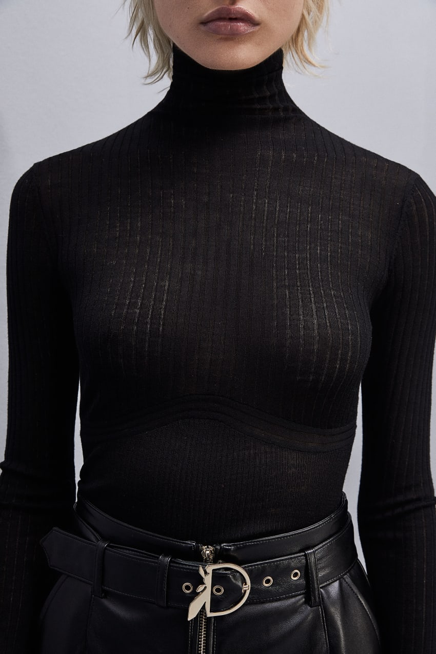 Black Patrizia Pepe Pure Wool Turtleneck Sweater | CAM061834