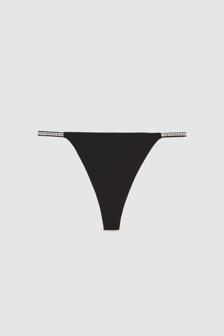 Black Patrizia Pepe Rhinestone-decorated Jersey Thong | WLI693754