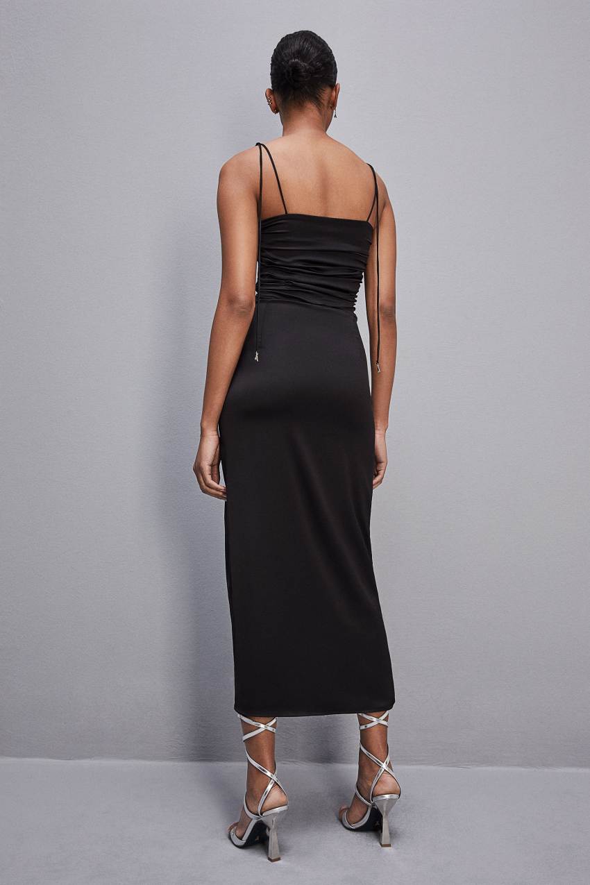 Black Patrizia Pepe Satin Midi Dress | UXI192784