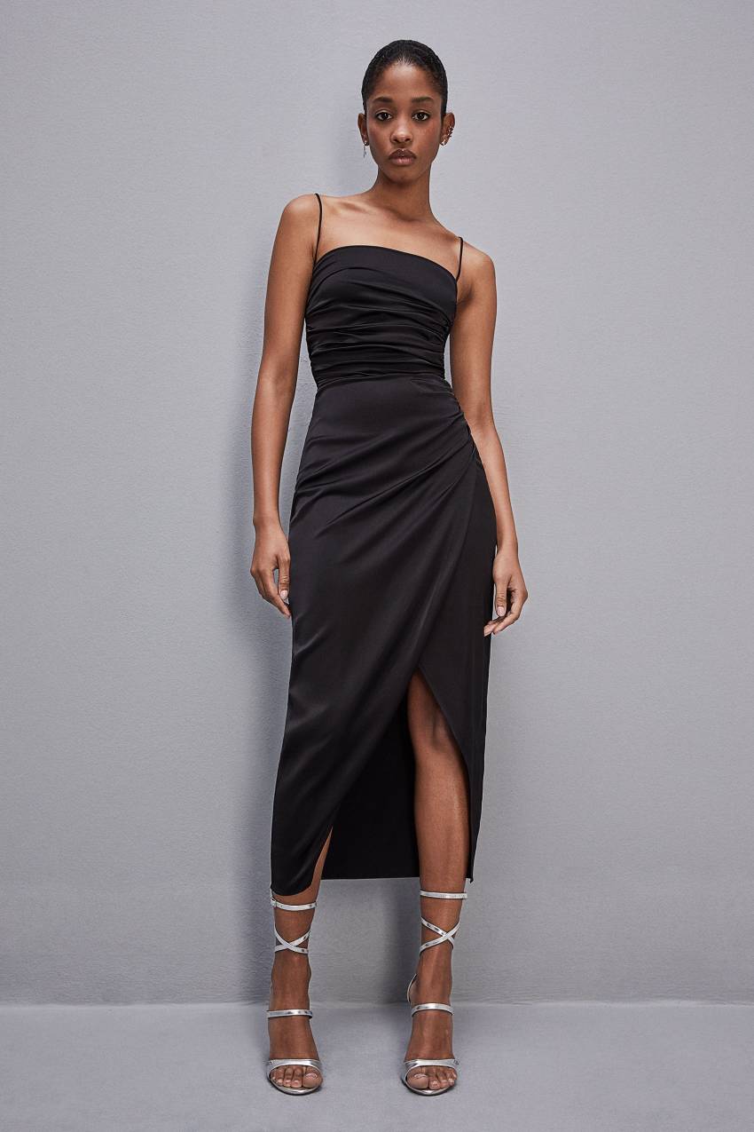 Black Patrizia Pepe Satin Midi Dress | UXI192784