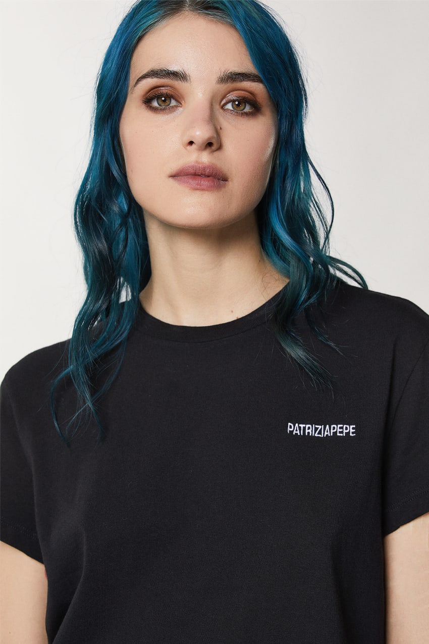 Black Patrizia Pepe Short Sleeve Jersey T-shirt | KQN851796