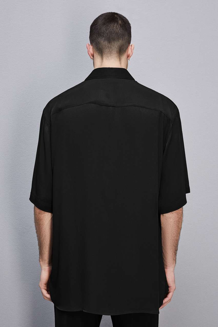 Black Patrizia Pepe Short Sleeve Shirt In Viscose Twill | KJI327896