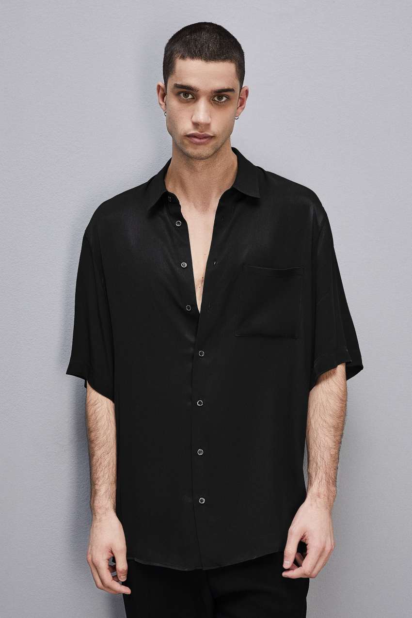 Black Patrizia Pepe Short Sleeve Shirt In Viscose Twill | KJI327896