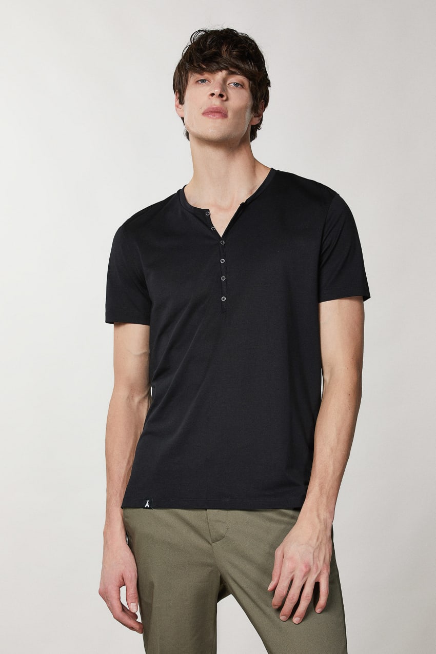 Black Patrizia Pepe Short-sleeved Henley T-shirt | ADH274956