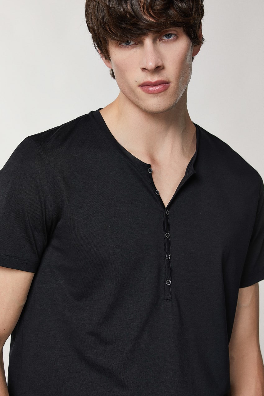 Black Patrizia Pepe Short-sleeved Henley T-shirt | ADH274956