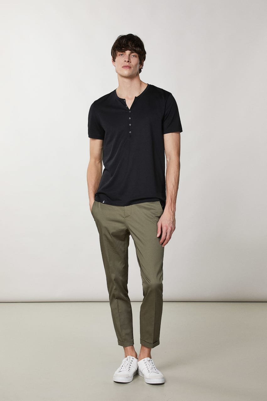 Black Patrizia Pepe Short-sleeved Henley T-shirt | ADH274956