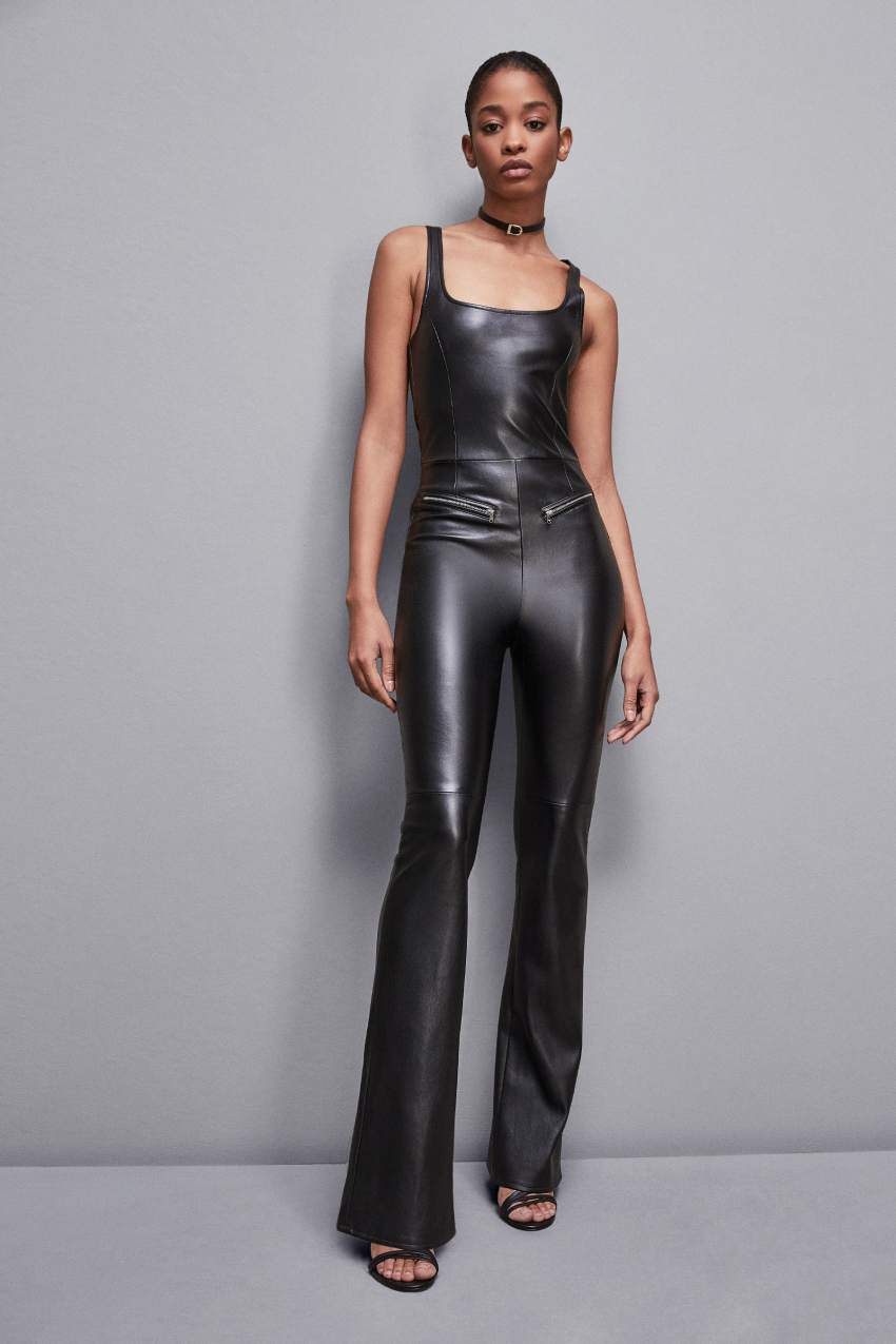 Black Patrizia Pepe Sleeveless Faux Leather Jumpsuit | LJR085673