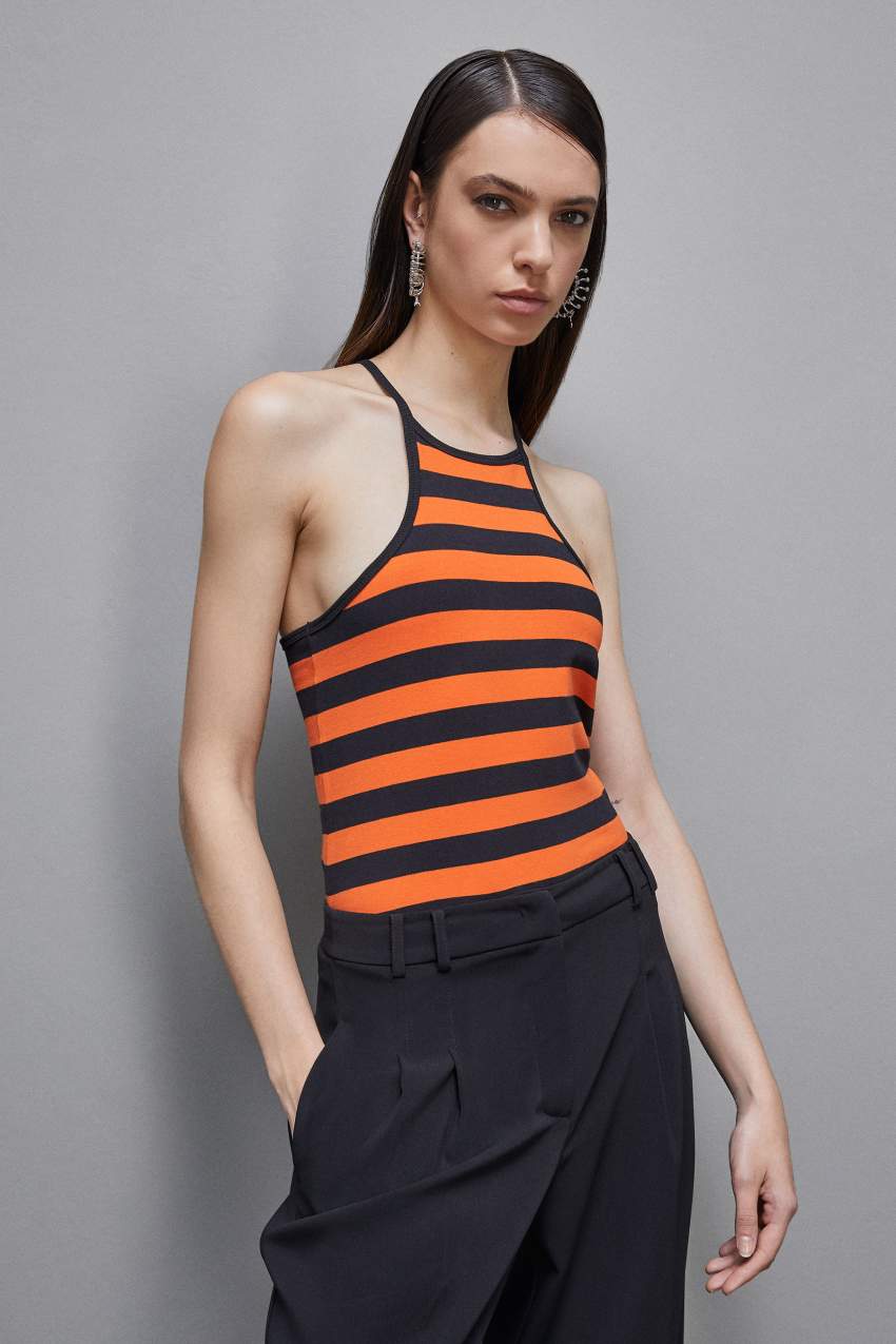 Black Patrizia Pepe Sleeveless Top In Stretch Cotton Jersey | DMK104326