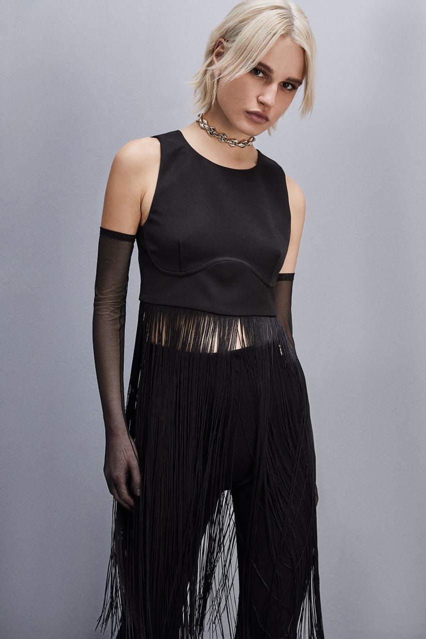 Black Patrizia Pepe Sleeveless Top With Fringes | PEF456239