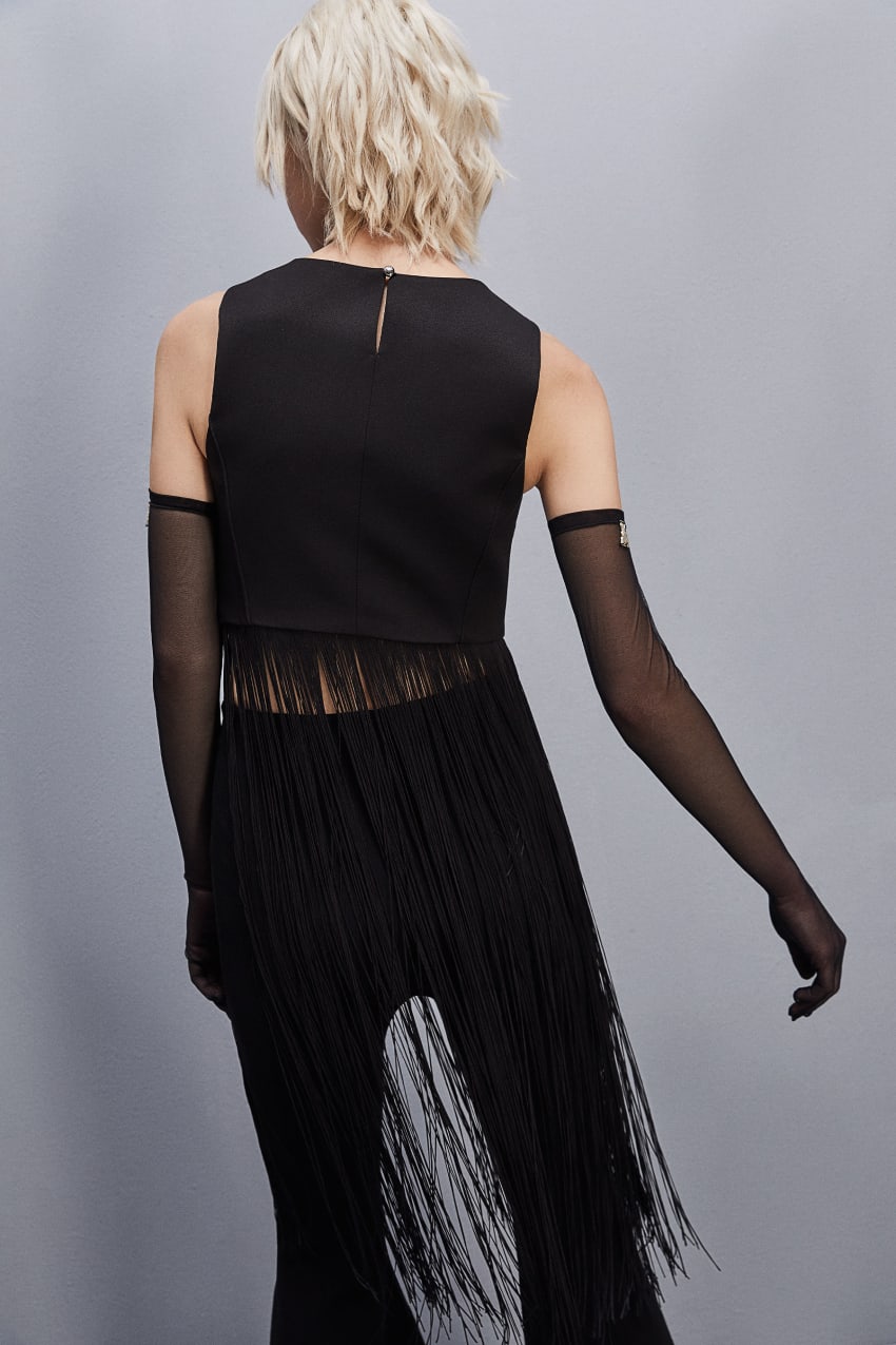 Black Patrizia Pepe Sleeveless Top With Fringes | PEF456239