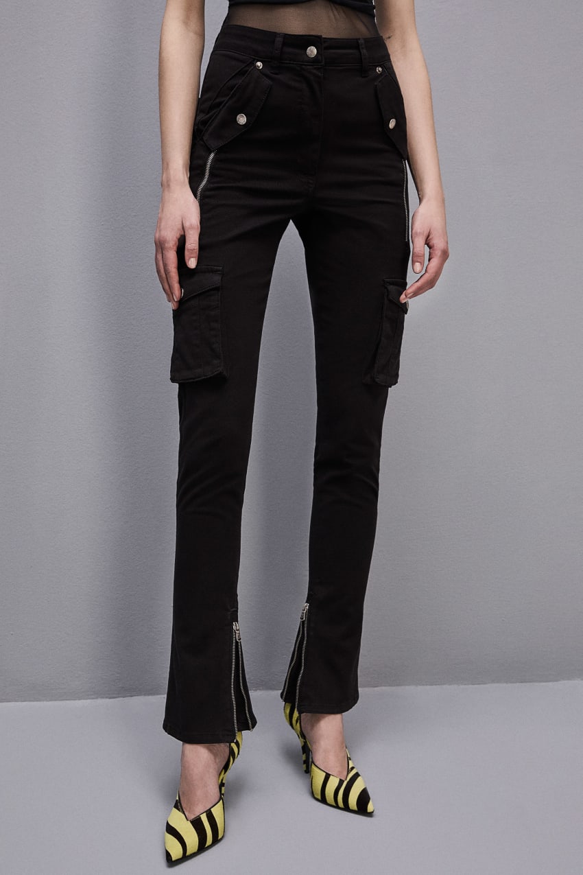 Black Patrizia Pepe Slim Cargo Pants | EZF853142