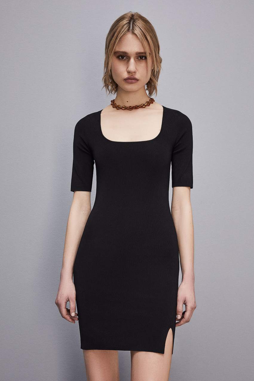 Black Patrizia Pepe Slim Fit Dress With Slit | NXL526371