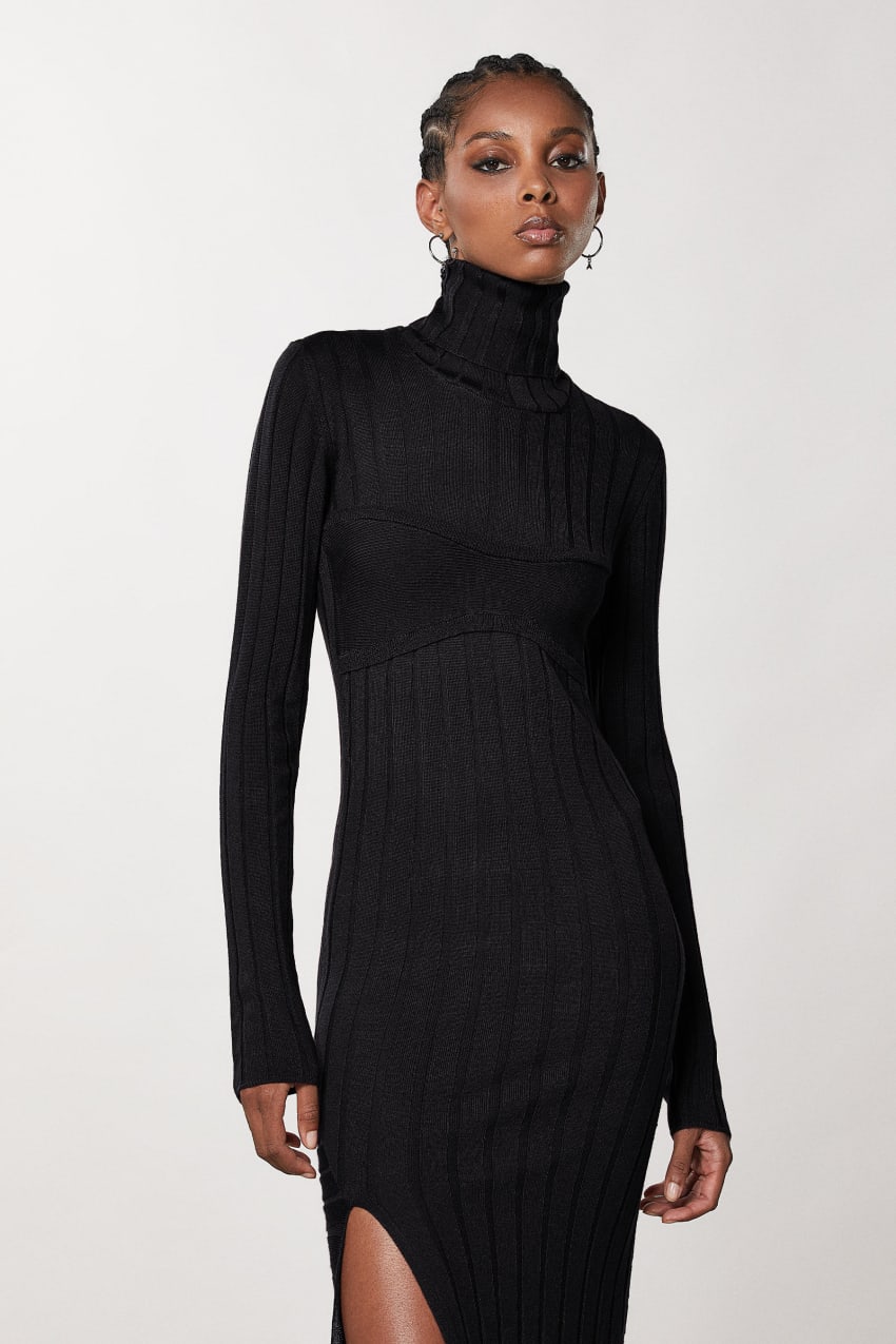 Black Patrizia Pepe Slim Fit Ribbed Dress | FDC324059