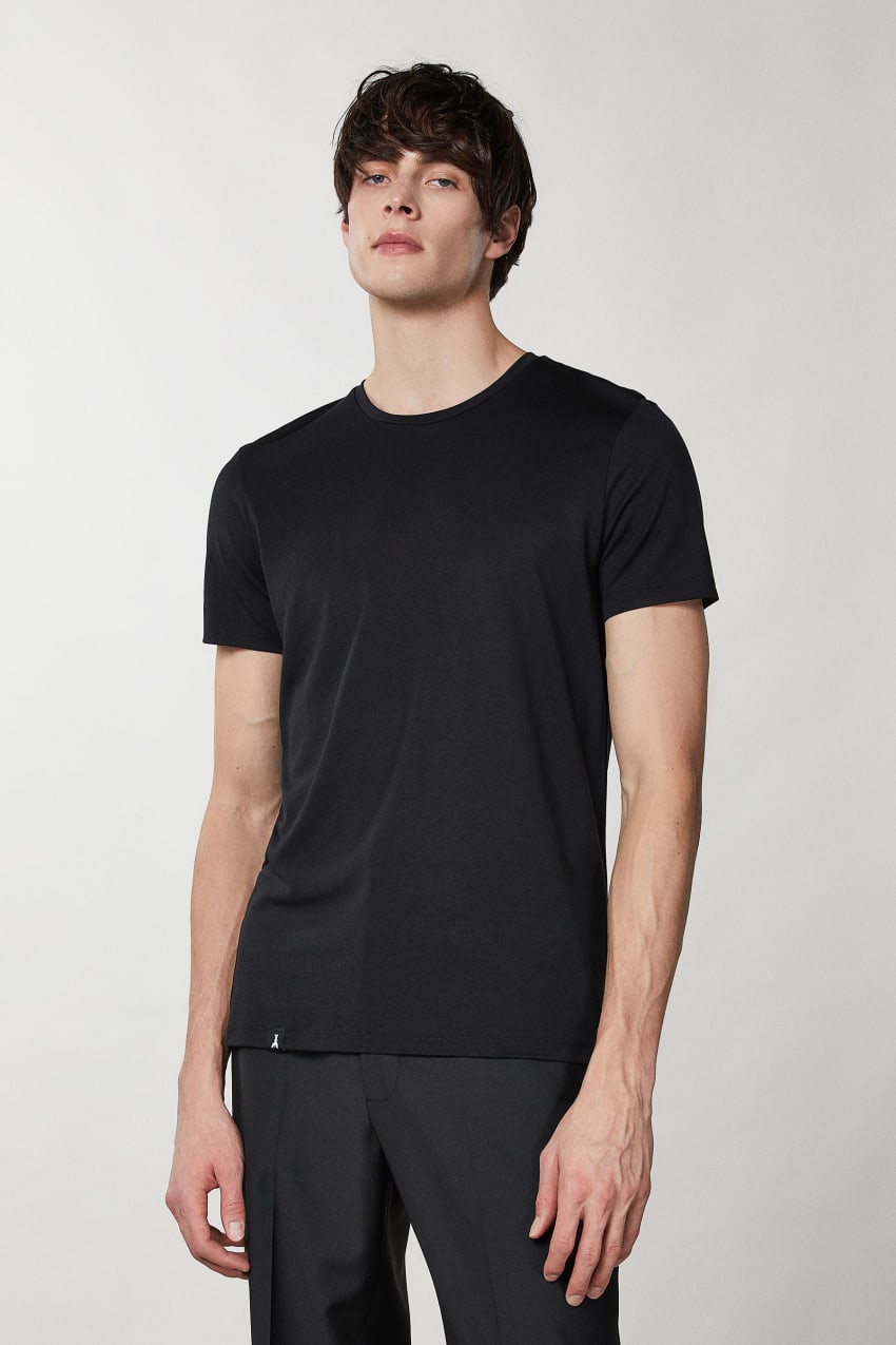 Black Patrizia Pepe Slim Fit T-shirt In Lyocell Jersey And Cotton | BAV586429