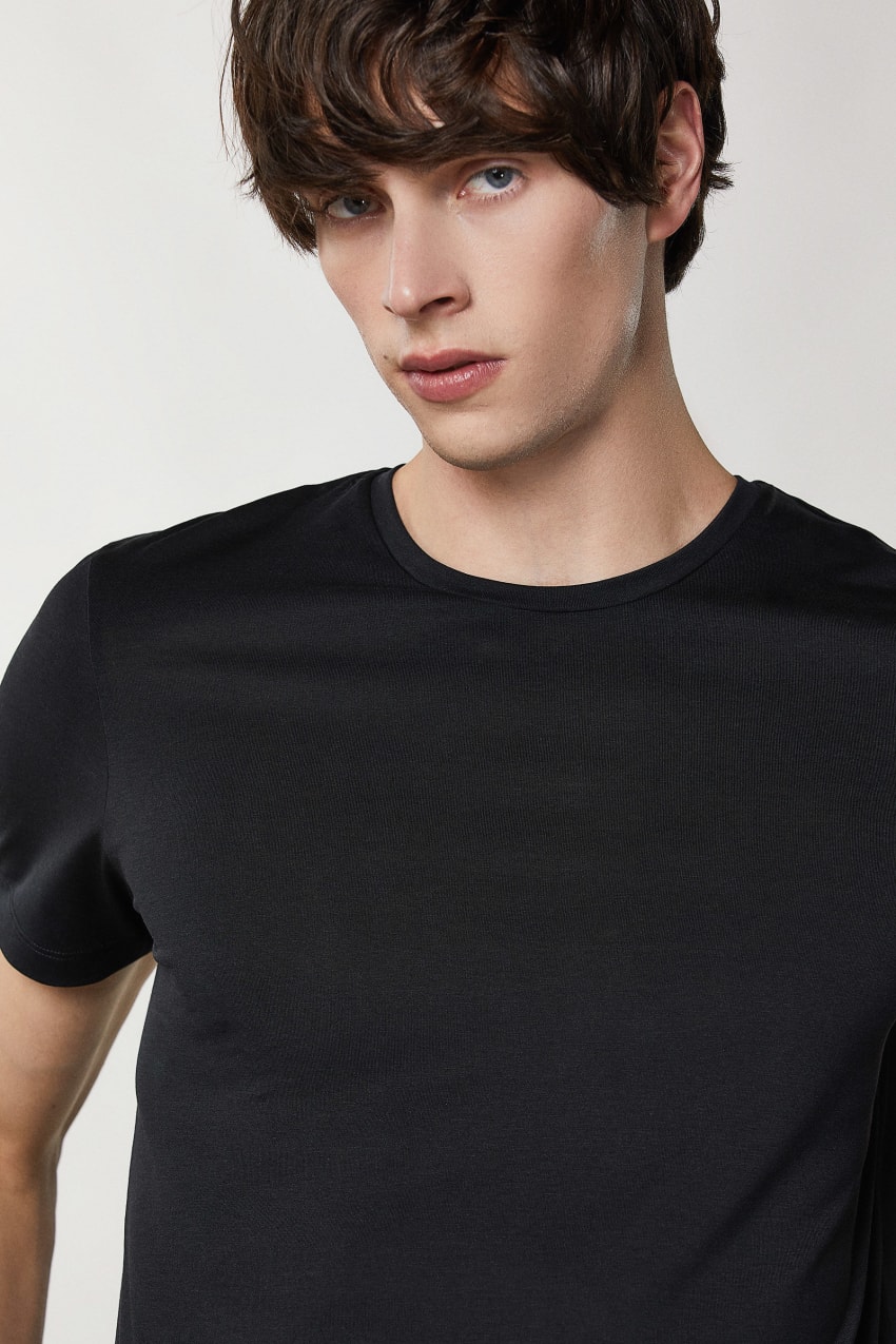 Black Patrizia Pepe Slim Fit T-shirt In Lyocell Jersey And Cotton | BAV586429