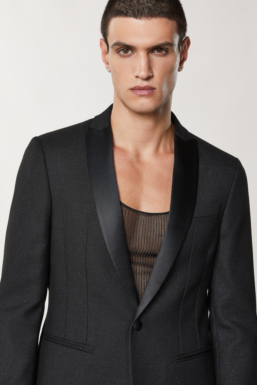 Black Patrizia Pepe Slim Fit Tuxedo Jacket | JDQ467821