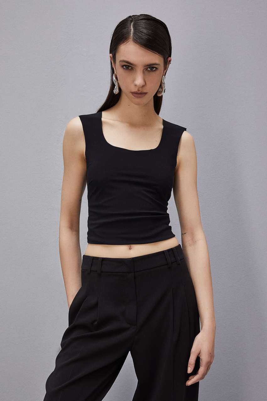 Black Patrizia Pepe Stretch Jersey Tank Top | UQL429738