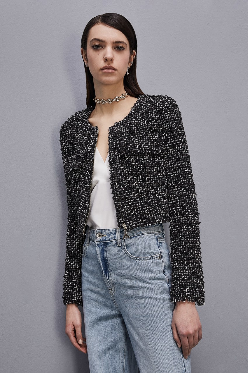 Black Patrizia Pepe Tweed Jacket With Zipper | SHY137524