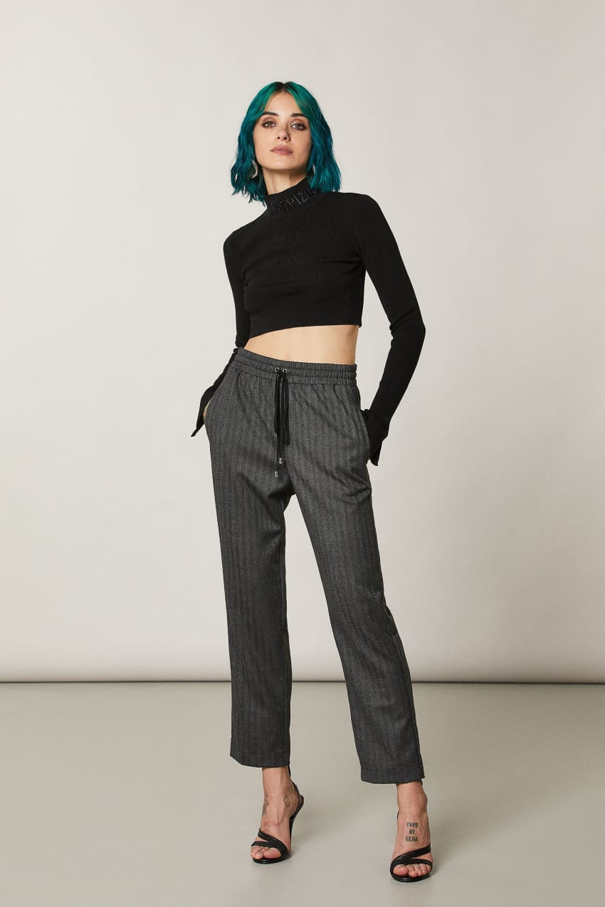 Black Patrizia Pepe Viscose Ankle Pants | UOP305271