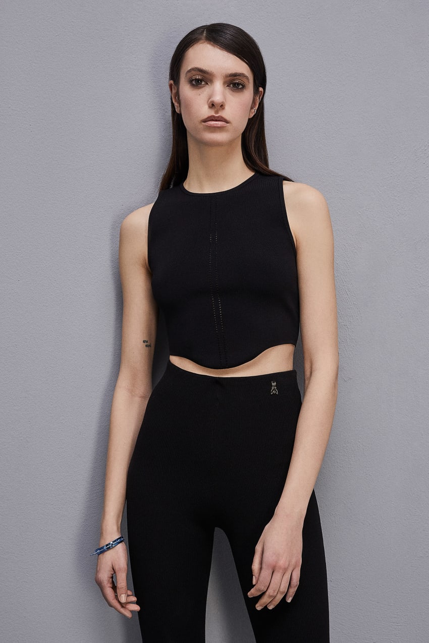 Black Patrizia Pepe Viscose Blend Cropped Top | AIJ602349