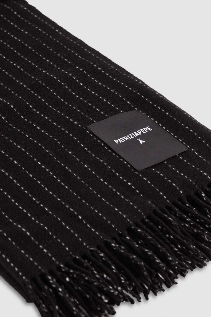 Black Patrizia Pepe Wool-blend Pinstripe Scarf | NAY208614