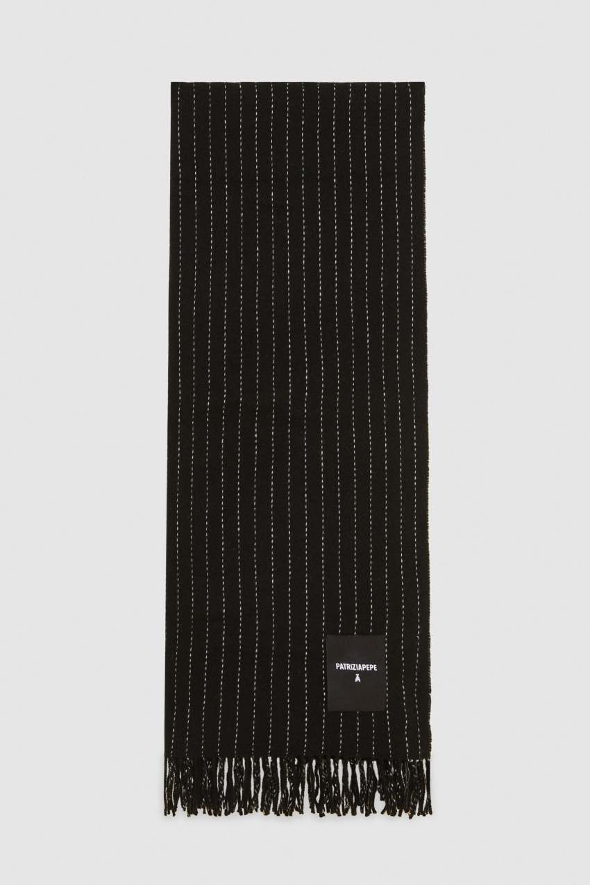 Black Patrizia Pepe Wool-blend Pinstripe Scarf | NAY208614