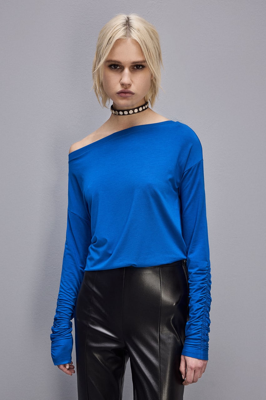 Blue Patrizia Pepe Dropped Shoulder Jersey T-shirt | SBJ136720