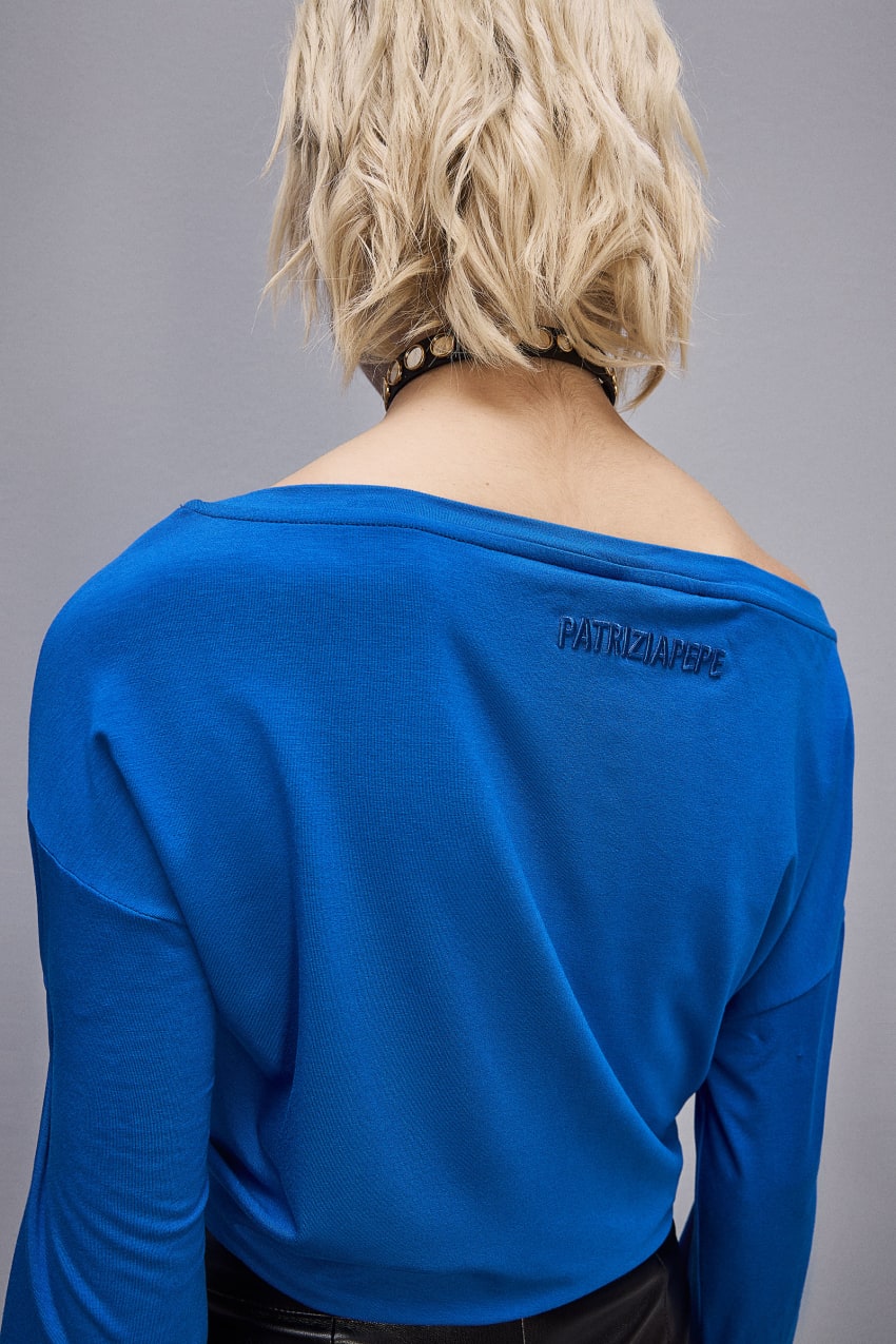 Blue Patrizia Pepe Dropped Shoulder Jersey T-shirt | SBJ136720