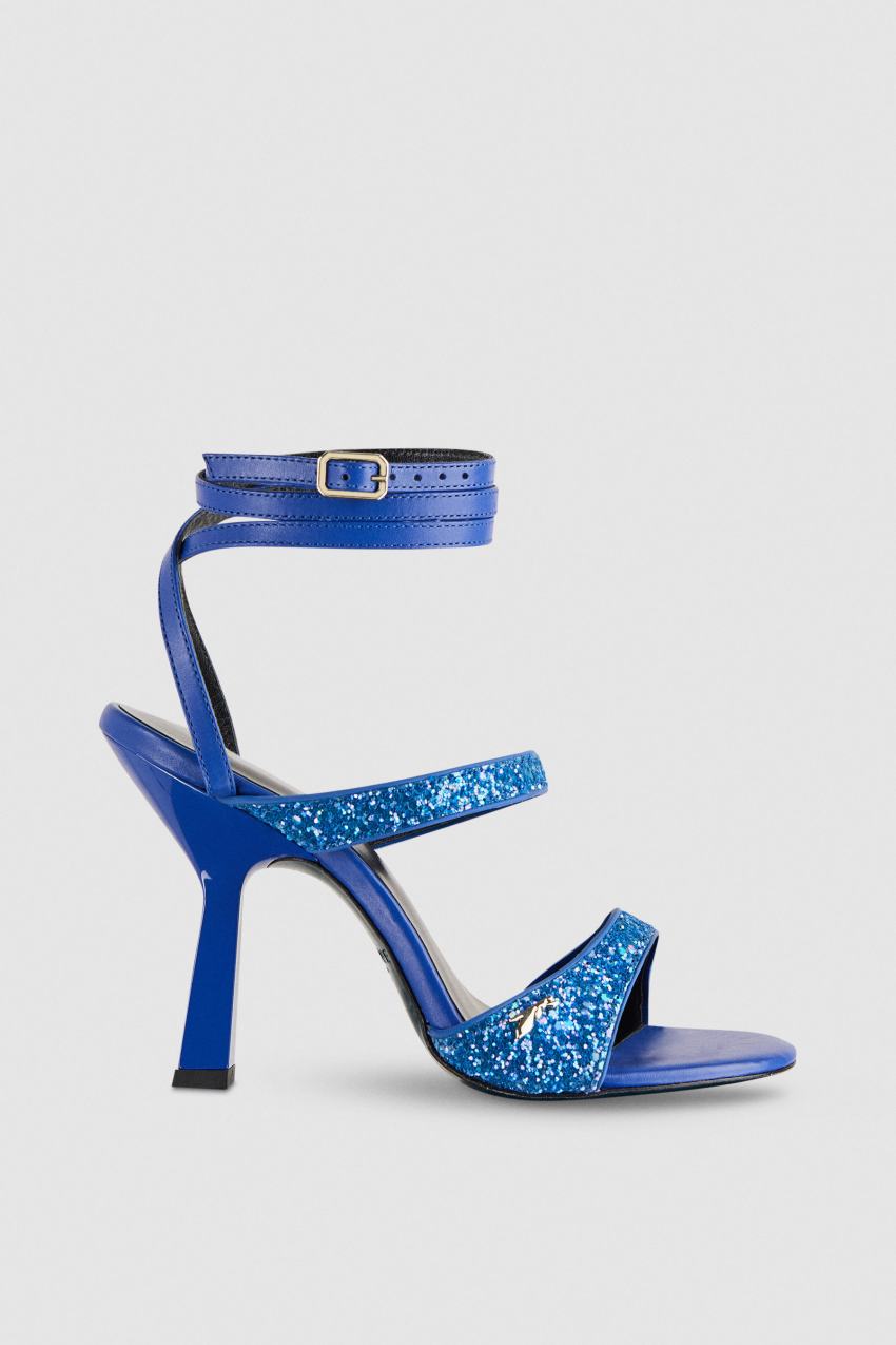 Blue Patrizia Pepe Glitter-coated Fabric Heeled Sandal | HFR620357