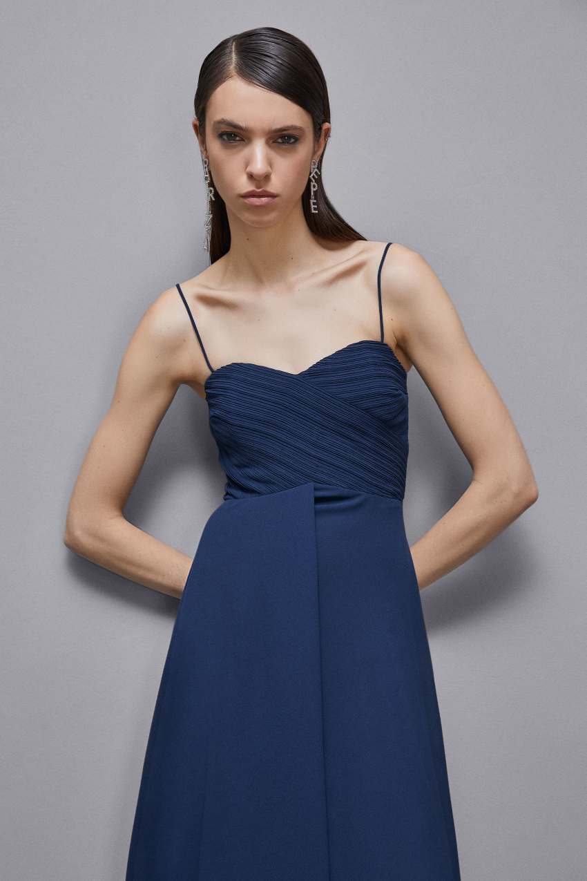 Blue Patrizia Pepe Long Georgette Dress With Pleating | KMO051786