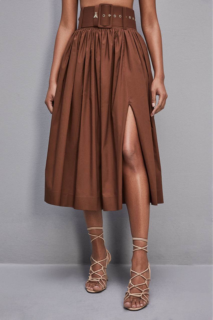 Brown Patrizia Pepe Midi Flared Skirt With Belt | RQH958206