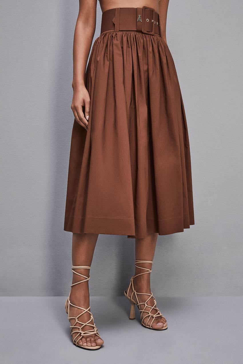 Brown Patrizia Pepe Midi Flared Skirt With Belt | RQH958206