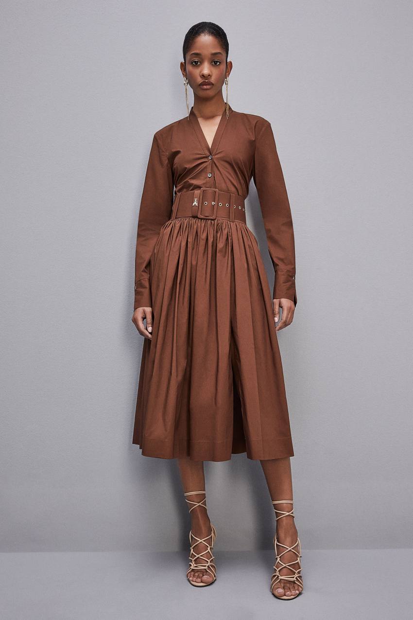 Brown Patrizia Pepe Midi Flared Skirt With Belt | RQH958206