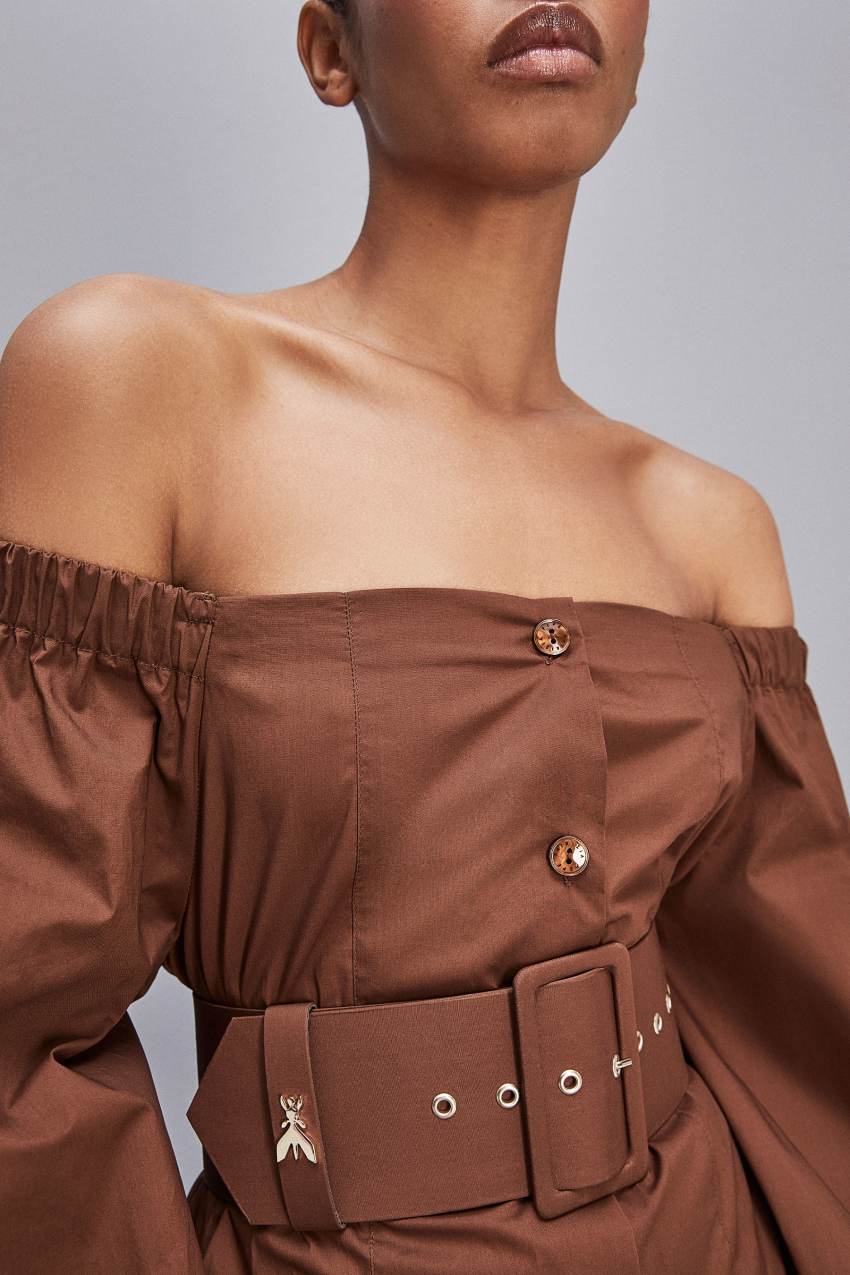 Brown Patrizia Pepe Off-shoulder Dress With Belt | CKQ139702