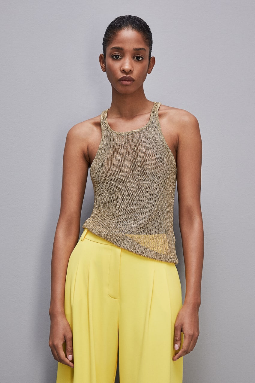 Gold Patrizia Pepe Mesh Top With Metal Effect | AXO172583