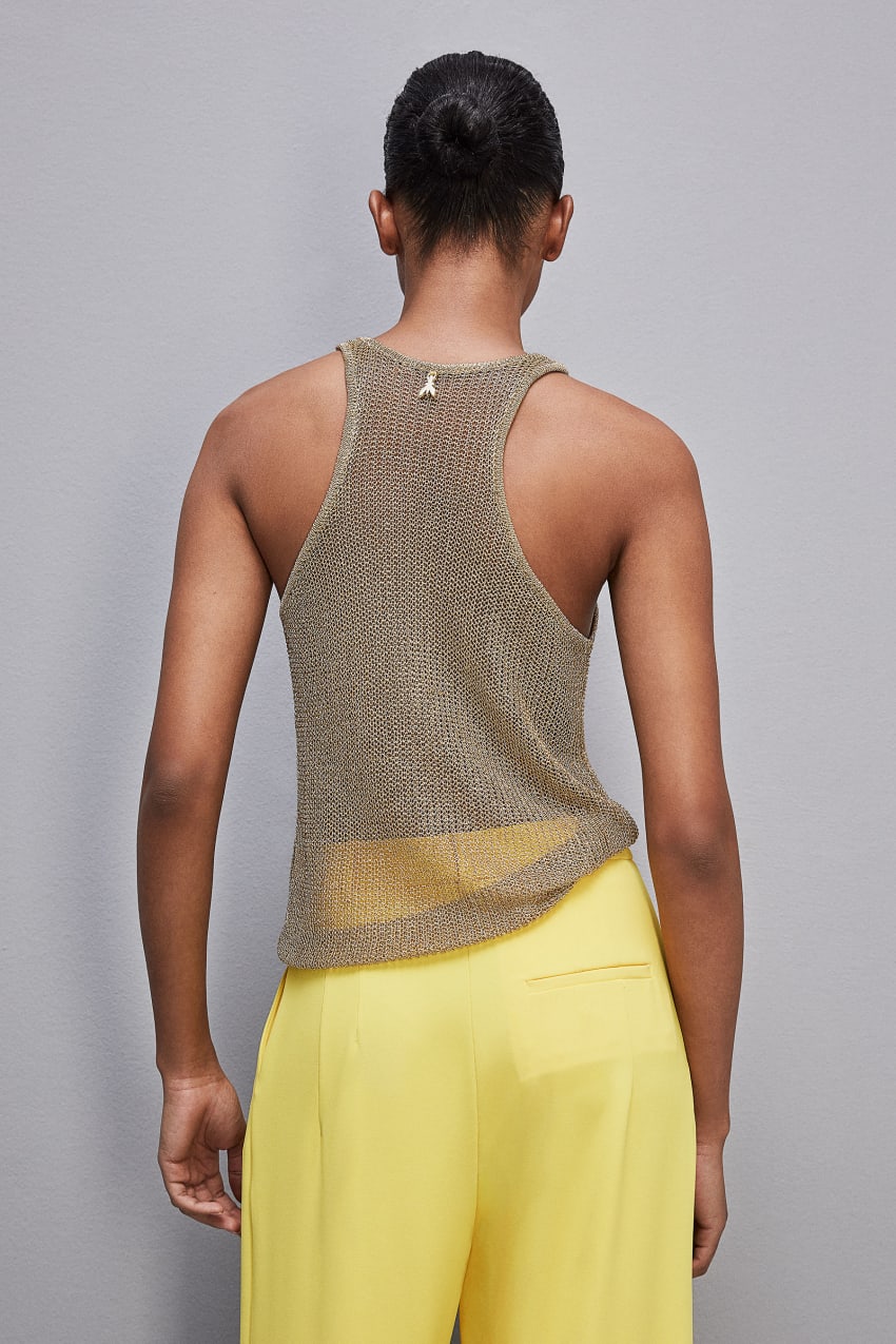 Gold Patrizia Pepe Mesh Top With Metal Effect | AXO172583